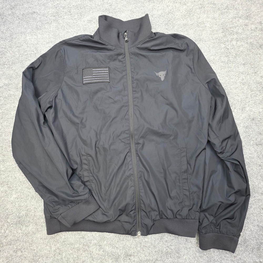 Under Armour Project Rock Freedom Veterans Day Jacket Men's Large Black Bomber